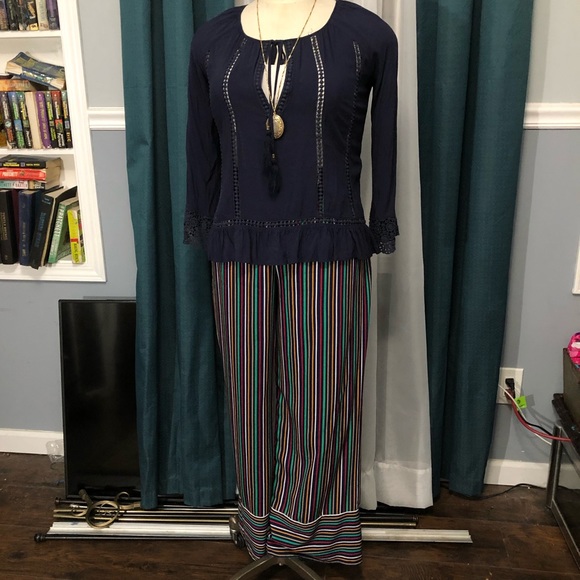 Striped Tie Front Woven Wide Leg Pants - Picture 4 of 12